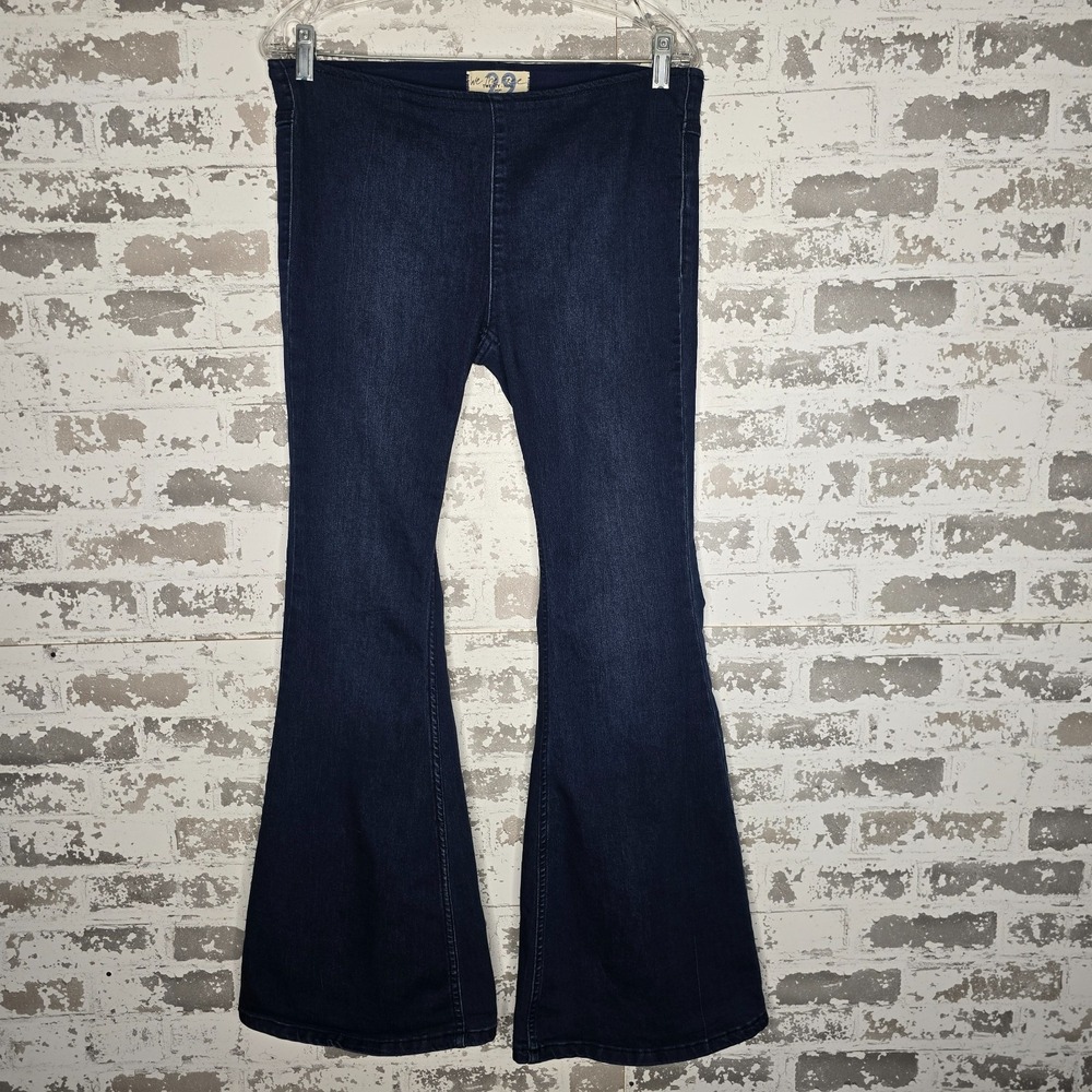 We The Free Jeans Womens 29 Penny Pull-On Flare Roll Of The Dice Blue Bohemian